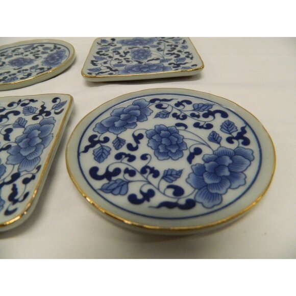 Set Of 4 Blue & White Ceramic Asian Mini Plates, Chili Oil Vinegar Butter Votive - Picture 11 of 14